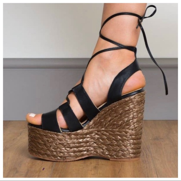 ✨ONE DAY SALE✨Lily Chunky Lace up Strap black Fabulous Heels Platform - Picture 2 of 3